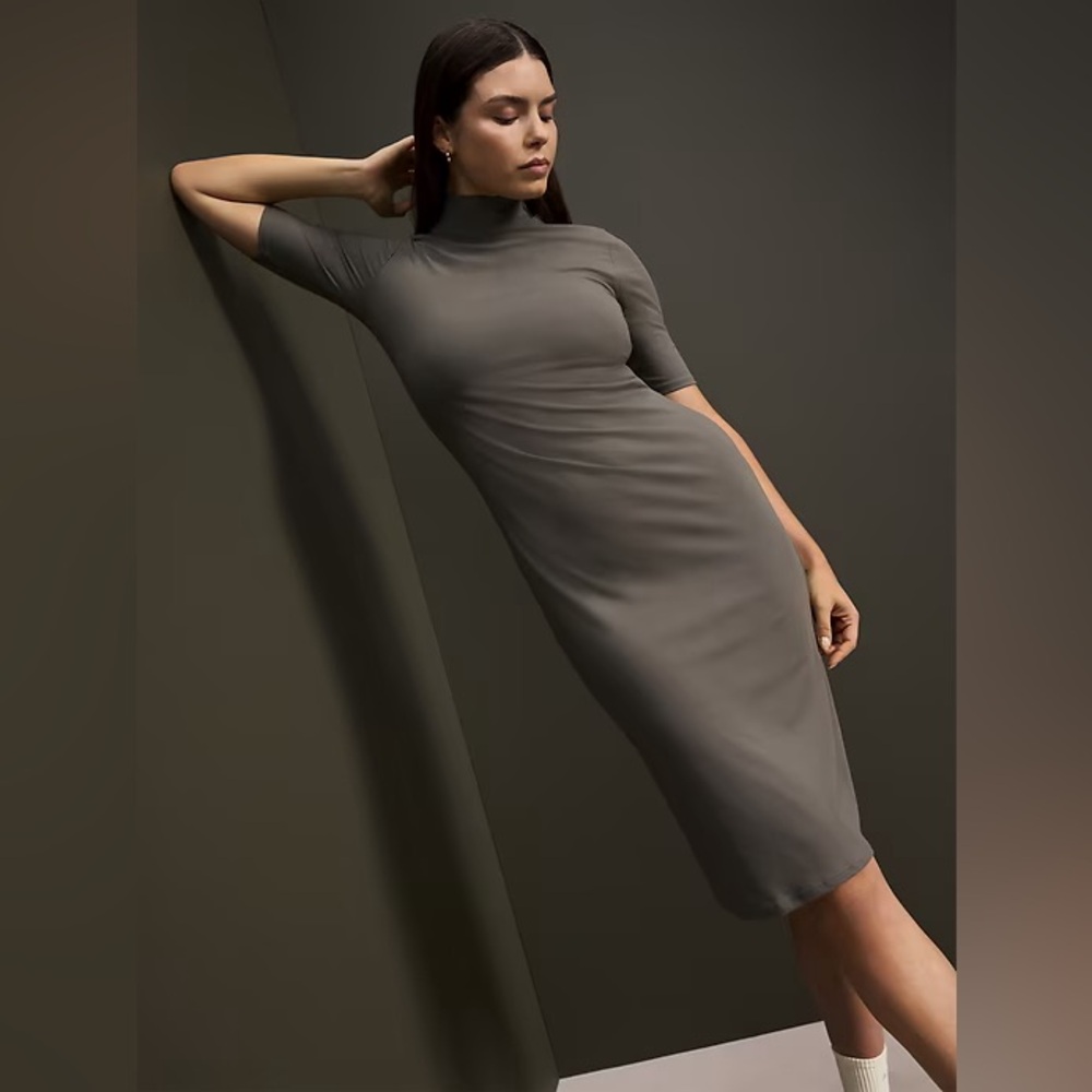 Athleta Gray Mock Neck Bodycon Midi Dress